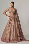 Shop_Vvani by Vani Vats_Beige Georgette, Organza Gota Patti Sweetheart Neck Deep Metallic Lehenga Set _Online_at_Aza_Fashions