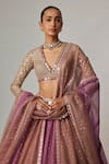 Buy_Vvani by Vani Vats_Beige Organza, Georgette Sequins, Gota Patti V-neck Mud Mauve Chita Lehenga Set _Online_at_Aza_Fashions