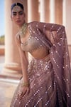 Shop_Vvani by Vani Vats_Beige Georgette, Organza Gota Patti, Embroidery Deep Metallic Lehenga Set _Online_at_Aza_Fashions