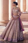 Buy_Vvani by Vani Vats_Beige Georgette, Organza Gota Patti, Embroidery Deep Metallic Lehenga Set 