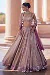 Buy_Vvani by Vani Vats_Beige Georgette, Organza Gota Patti, Embroidery Deep Metallic Lehenga Set _at_Aza_Fashions
