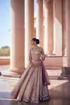 Shop_Vvani by Vani Vats_Beige Georgette, Organza Gota Patti, Embroidery Deep Metallic Lehenga Set 