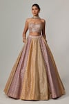 Buy_Vvani by Vani Vats_Mauve Georgette Gota Patti Sweetheart Neck Mustard Corset Lehenga Set _at_Aza_Fashions