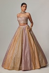 Vvani by Vani Vats_Mauve Georgette Gota Patti Sweetheart Neck Mustard Corset Lehenga Set _Online_at_Aza_Fashions