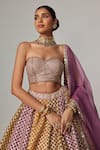 Vvani by Vani Vats_Mustard Georgette, Organza Embroidery, Gota Patti Corset Skirt With Dupatta Set _Online_at_Aza_Fashions