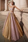 Shop_Vvani by Vani Vats_Mustard Georgette, Organza Embroidery, Gota Patti Corset Skirt With Dupatta Set _at_Aza_Fashions