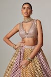 Vvani by Vani Vats_Multi Color Georgette Gota Patti V-neck Multicolor Lehenga Set With Crop Top _Online_at_Aza_Fashions
