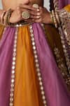 Buy_Vvani by Vani Vats_Mustard Organza, Georgette Gota Patti Plunge Neck Multicolor Linear Lehenga Set _Online_at_Aza_Fashions