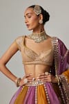 Shop_Vvani by Vani Vats_Mustard Organza, Georgette Gota Patti Plunge Neck Multicolor Linear Lehenga Set _Online_at_Aza_Fashions