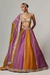 Buy_Vvani by Vani Vats_Multi Color Organza, Georgette Gota Patti, Mustard Multicolor Lehenga Set _at_Aza_Fashions