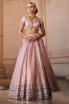 Buy_Vvani by Vani Vats_Multi Color Georgette, Organza Gota Patti Scoop Neck Multicolor Lehenga Set _Online_at_Aza_Fashions