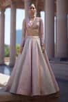 Buy_Vvani by Vani Vats_Blush Georgette Gota Patti V-neck Multicolor Embroidered Lehenga Set _Online_at_Aza_Fashions