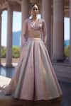 Vvani by Vani Vats_Blush Georgette Gota Patti V-neck Multicolor Embroidered Lehenga Set _at_Aza_Fashions