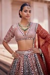 Buy_Vvani by Vani Vats_Multi Color Georgette, Organza Cranberry Multicolor Linear Flower Lehenga Set _Online_at_Aza_Fashions