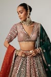 Buy_Vvani by Vani Vats_Multi Color Georgette, Organza Cranberry Multicolor Linear Flower Lehenga Set 