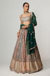 Buy_Vvani by Vani Vats_Multi Color Georgette, Organza Cranberry Multicolor Linear Flower Lehenga Set _at_Aza_Fashions
