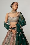 Shop_Vvani by Vani Vats_Multi Color Georgette, Organza Cranberry Multicolor Linear Flower Lehenga Set _Online_at_Aza_Fashions