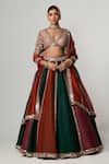 Buy_Vvani by Vani Vats_Multi Color Organza, Georgette Gota Cranberry Multicolor Linear Lehenga Set _at_Aza_Fashions