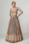Buy_Vvani by Vani Vats_Multi Color Georgette, Organza Gota Patti, Cranberry Flower Linear Lehenga Set _Online_at_Aza_Fashions