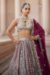 Vvani by Vani Vats_Multi Color Georgette, Organza Gota Patti, Teal Wine Multicolor Lehenga Set _Online_at_Aza_Fashions