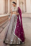 Shop_Vvani by Vani Vats_Multi Color Georgette, Organza Gota Patti, Teal Wine Multicolor Lehenga Set _at_Aza_Fashions