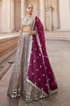 Vvani by Vani Vats_Multi Color Georgette, Organza Gota Patti, Teal Wine Multicolor Lehenga Set _at_Aza_Fashions