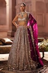 Buy_Vvani by Vani Vats_Multi Color Georgette, Organza Gota Patti, Teal Wine Multicolor Lehenga Set 
