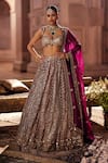 Buy_Vvani by Vani Vats_Multi Color Georgette, Organza Gota Patti, Teal Wine Multicolor Lehenga Set _at_Aza_Fashions
