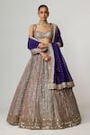 Shop_Vvani by Vani Vats_Multi Color Georgette, Organza Gota Patti, Teal Wine Multicolor Lehenga Set _Online_at_Aza_Fashions