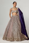 Buy_Vvani by Vani Vats_Multi Color Georgette, Organza Gota Patti, Teal Wine Multicolor Lehenga Set _at_Aza_Fashions