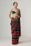 Vvani by Vani Vats_Multi Color Georgette, Satin Mirrors Cranberry Multicolor Pre-draped Saree Set _Online_at_Aza_Fashions