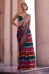 Shop_Vvani by Vani Vats_Multi Color Georgette, Satin Mirrors Cranberry Multicolor Pre-draped Saree Set _Online_at_Aza_Fashions