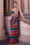Buy_Vvani by Vani Vats_Multi Color Georgette, Satin Mirrors Cranberry Multicolor Pre-draped Saree Set _at_Aza_Fashions