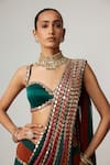 Buy_Vvani by Vani Vats_Multi Color Georgette, Satin Mirrors Cranberry Multicolor Pre-draped Saree Set 