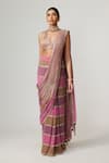 Vvani by Vani Vats_Multi Color Georgette, Satin Mirrors Mud Mauve Multicolor Pre-draped Saree Set _Online_at_Aza_Fashions