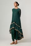 Vvani by Vani Vats_Green Georgette, Crepe Sequins Round Neck Jade Embroidered Kurta Set _Online_at_Aza_Fashions