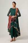 Buy_Vvani by Vani Vats_Green Georgette, Crepe Sequins, Mirrors, Jade Dhoti Kurta With Dupatta Set _at_Aza_Fashions