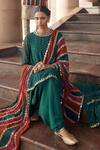 Shop_Vvani by Vani Vats_Green Georgette, Crepe Sequins, Mirrors, Jade Dhoti Kurta With Dupatta Set _at_Aza_Fashions