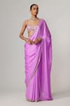 Buy_Vvani by Vani Vats_Mauve Satin, Georgette Gota Patti Sweetheart Neck Saree Set _at_Aza_Fashions