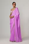 Vvani by Vani Vats_Mauve Satin, Georgette Gota Patti Sweetheart Neck Saree Set _Online_at_Aza_Fashions