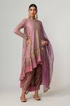 Vvani by Vani Vats_Multi Color Georgette, Crepe, Organza Mud Mauve Multicolor Dhoti Kurta Set _Online_at_Aza_Fashions
