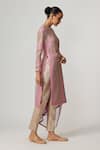Vvani by Vani Vats_Beige Georgette, Organza Gota Patti Round Neck Multicolor Kurta Set With Dupatta _Online_at_Aza_Fashions