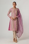 Buy_Vvani by Vani Vats_Beige Georgette, Organza Gota Patti Round Neck Multicolor Kurta Set With Dupatta _at_Aza_Fashions