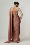 Shop_Vvani by Vani Vats_Beige Satin, Georgette Gota Patti V-neck Deep Saree Set _at_Aza_Fashions