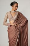 Vvani by Vani Vats_Beige Satin, Georgette Gota Patti V-neck Deep Saree Set _at_Aza_Fashions