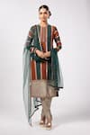 Buy_Vvani by Vani Vats_Green Georgette, Net Gota Patti Round Neck Multicolor Jade Kurta Set _at_Aza_Fashions