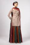 Buy_Vvani by Vani Vats_Beige Georgette Sequins Square Neck Multicolor Kurta Lehenga Set _Online_at_Aza_Fashions