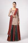 Buy_Vvani by Vani Vats_Beige Georgette Sequins Square Neck Multicolor Kurta Lehenga Set _at_Aza_Fashions