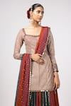 Shop_Vvani by Vani Vats_Beige Georgette Sequins Square Neck Multicolor Kurta Lehenga Set _Online_at_Aza_Fashions