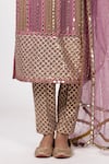 Buy_Vvani by Vani Vats_Multi Color Georgette, Net Gota Patti, Mirrors Round Neck Mud Mauve Kurta Set _Online_at_Aza_Fashions